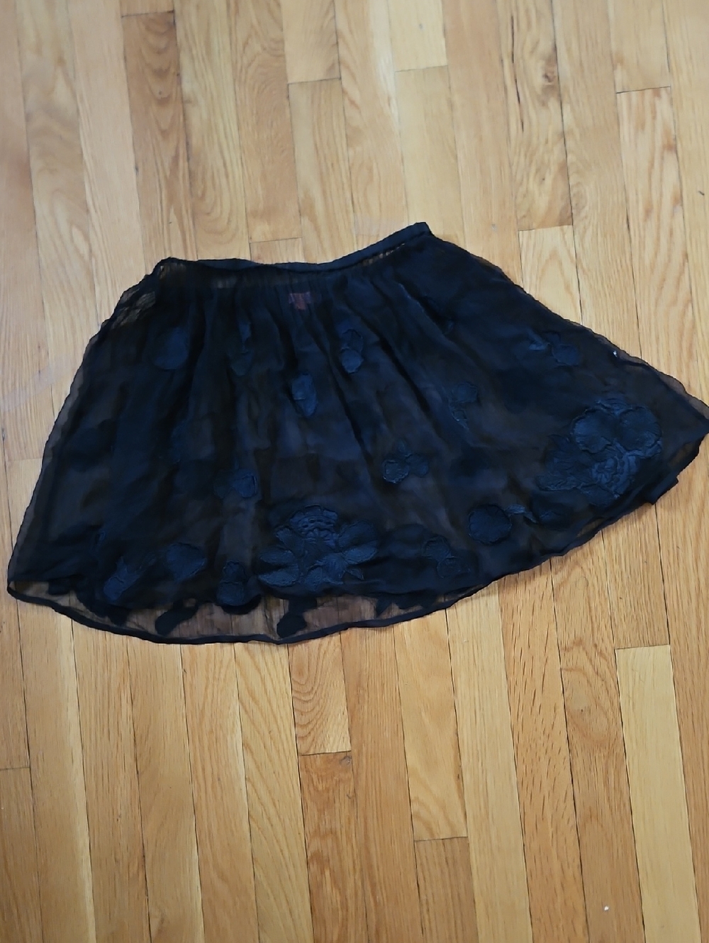 Chan Luu Black Sheer Circle Skirt with Floral Appliqué